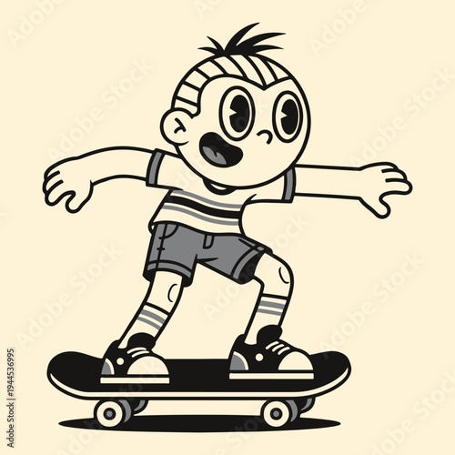 Retro Cartoon Boy Skateboarding