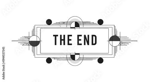 Vintage black and white 'THE END' title card with art deco geometric design elements.