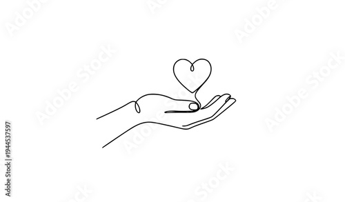 Continuous Line Hand Giving Heart – Minimalist Love and Compassion Vector