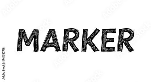 A black and white image displaying the word 'MARKER' in a hand-drawn, sketchy, and textured font style on a plain white background.