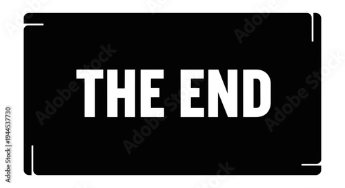 A stark black screen with the bold white text 'THE END' centered, framed by subtle white corner brackets, symbolizing conclusion or finality.