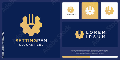 Setting pen logo design template with gear