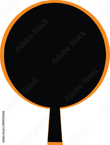 A black circle with a small tail on a white background