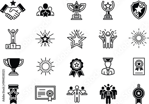 Award, trophy and achievement icons set
