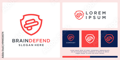 Brain defend logo design with shield