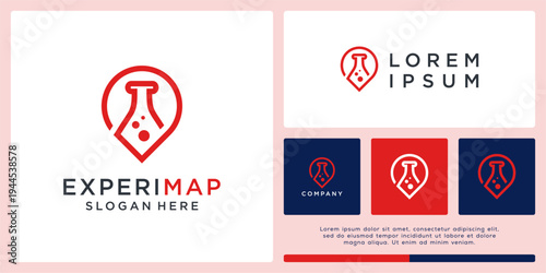 Experiment map logo design with glass lab