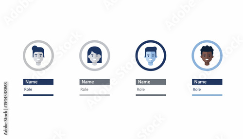 Diverse team profile avatars with placeholders for names and roles