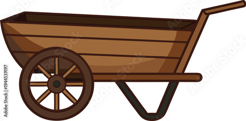 Illustration of a traditional wooden wheelbarrow