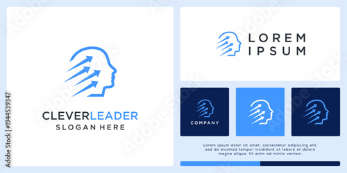 Clever leader logo design with head and arrow