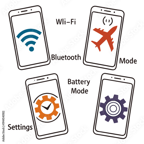 Smartphone for different modes and settings cartoon wi-fi