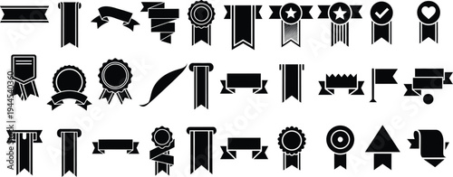 Badges, ribbons and award label elements set