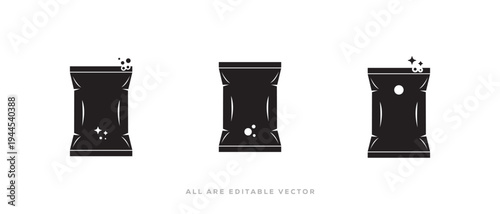 Chips Bag Silhouette Icon. bag mockup. Potato chips packaging vector icon on white background. Vector illustration