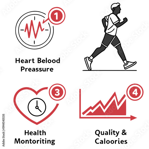 Health monitoring with graphs and running person heart rate pressure calories