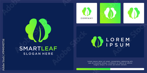 Smart leaf logo design with abstract brain