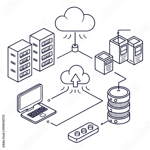 Cloud computing network architecture with devices and servers