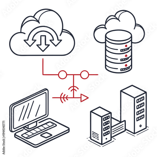 Cloud computing network infrastructure with server and laptop data storage