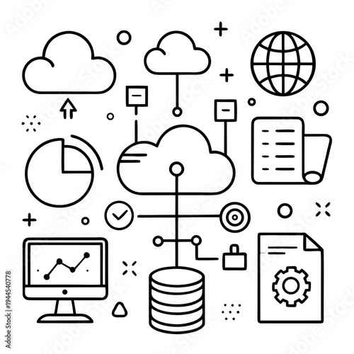 Cloud computing and symbols for network and data storage database