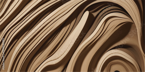 Wood Grain Texture Background Dark Brown Wooden Surface with Cream Gold Flowing Swirl Waves Luxury Wood Pattern for Interior Wallpaper Design