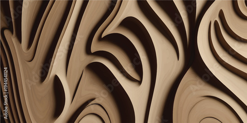 Dark Brown Wooden Surface Texture with Cream and Gold Swirl Flow Pattern Luxury Wood Grain Background for Interior Wallpaper Design