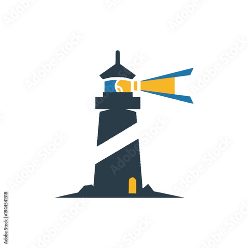 Lighthouse Icon with Yellow Light Beam.