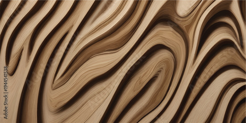 A brown chocolate wood texture background features a wavy liquid pattern with golden silk curves and a satin fabric design for a smooth material backdrop