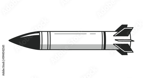 Simple black and white illustration of a missile in horizontal flight