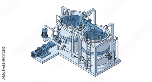 Industrial water treatment plant with filtration and purification systems.
