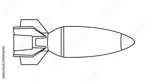 Line drawing depicting a bullet or projectile seen from an overhead perspective