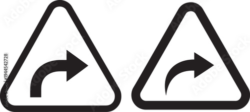 Road sign icon curving right turn arrow symbol warning