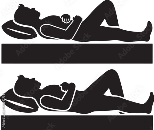 Man silhouette sleeping on bed and mattress icon difference