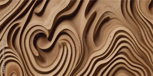 Smooth dark brown wood texture pattern with cream and gold swirls for a luxurious wallpaper design