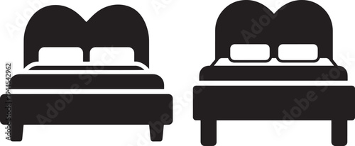 Bed icon double black silhouette pair of beds