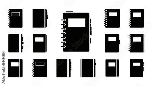 Collection of various black notebooks and journals.