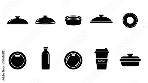 Black icons of food and drink.