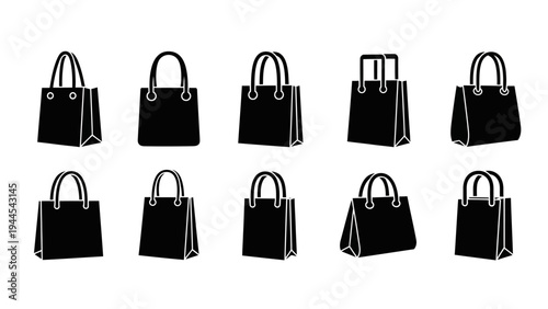 Collection of various black handbag silhouettes.