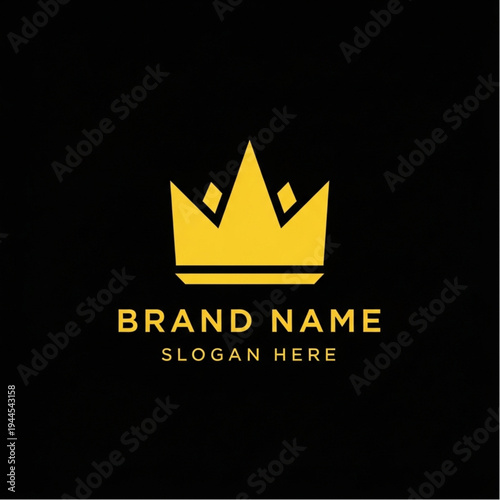 Golden Crown Logo Design with Brand Name and Slogan on Black Background.