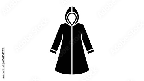 Black hooded jacket with zipper.
