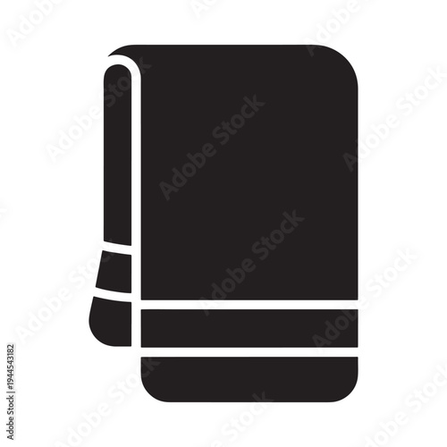 Simple black and white icon depicting a neatly folded bath towel