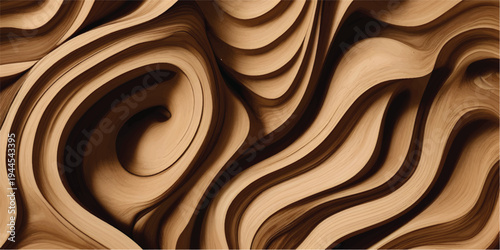 Smooth layered wooden waves with visible grain and soft highlights, undulating curves evoking calm warmth