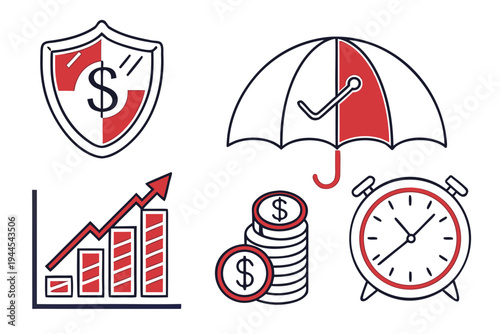 Financial protection with umbrella and shield finance clock