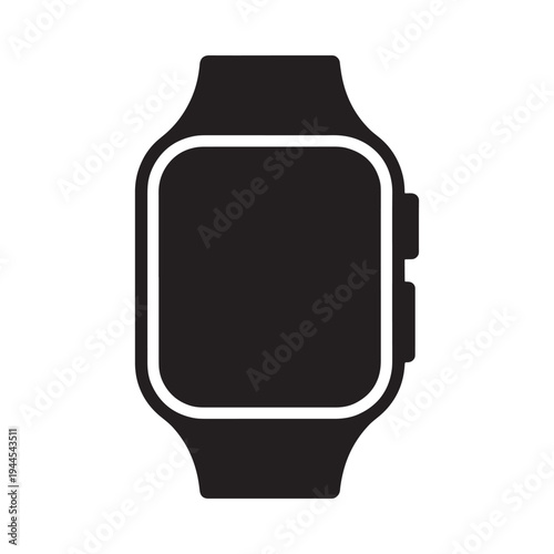 Simple black silhouette of a modern smartwatch with a rectangular display