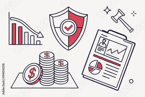 Financial report with shield and coins finance graph