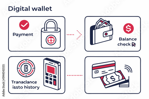 Digital wallet process payment balance check transaction history finance