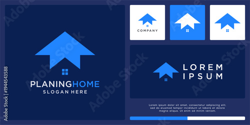 Planing home logo design with arrow basic