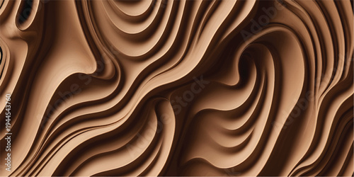 A flowing dark chocolate liquid swirl creates a soft satin texture design with brown waves and gold silk patterns for a fluid milk candy wallpaper backdrop