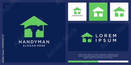 Handyman logo design with hammer and house