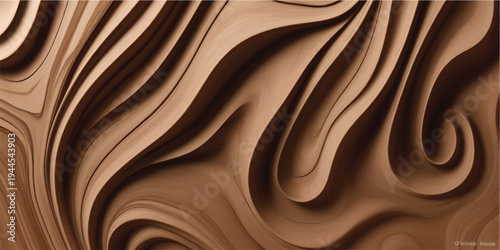 Luxurious dark and brown chocolate background featuring a silky liquid cream swirl with a soft satin texture and golden flowing waves in a shiny milk food design