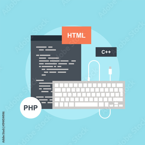 Program Coding flat web icon concept