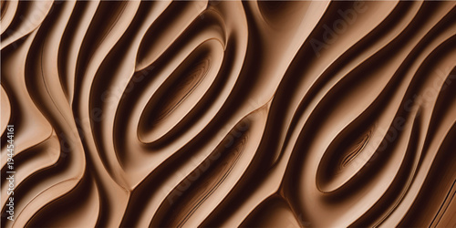 A luxurious brown silk fabric background features golden liquid waves and soft chocolate ripples in a flowing satin material design