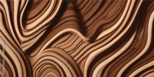 Dark brown wood grain texture background with smooth cream and gold flowing design for luxury wallpaper, interior styling, furniture finishes and premium decorative surfaces